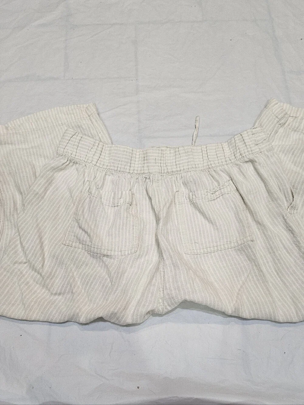 Per Se Striped Linen Capri Pants M Wide Leg Drawstring Elastic